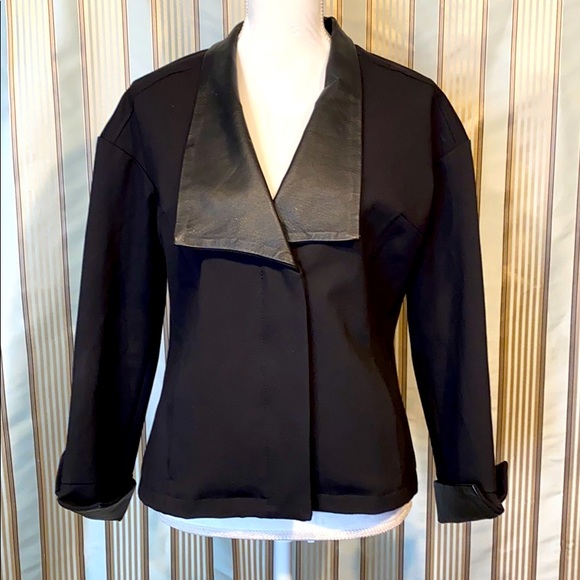 H by Halston Jackets & Blazers - Halston black jacket, leather cuffs&collar size 6!